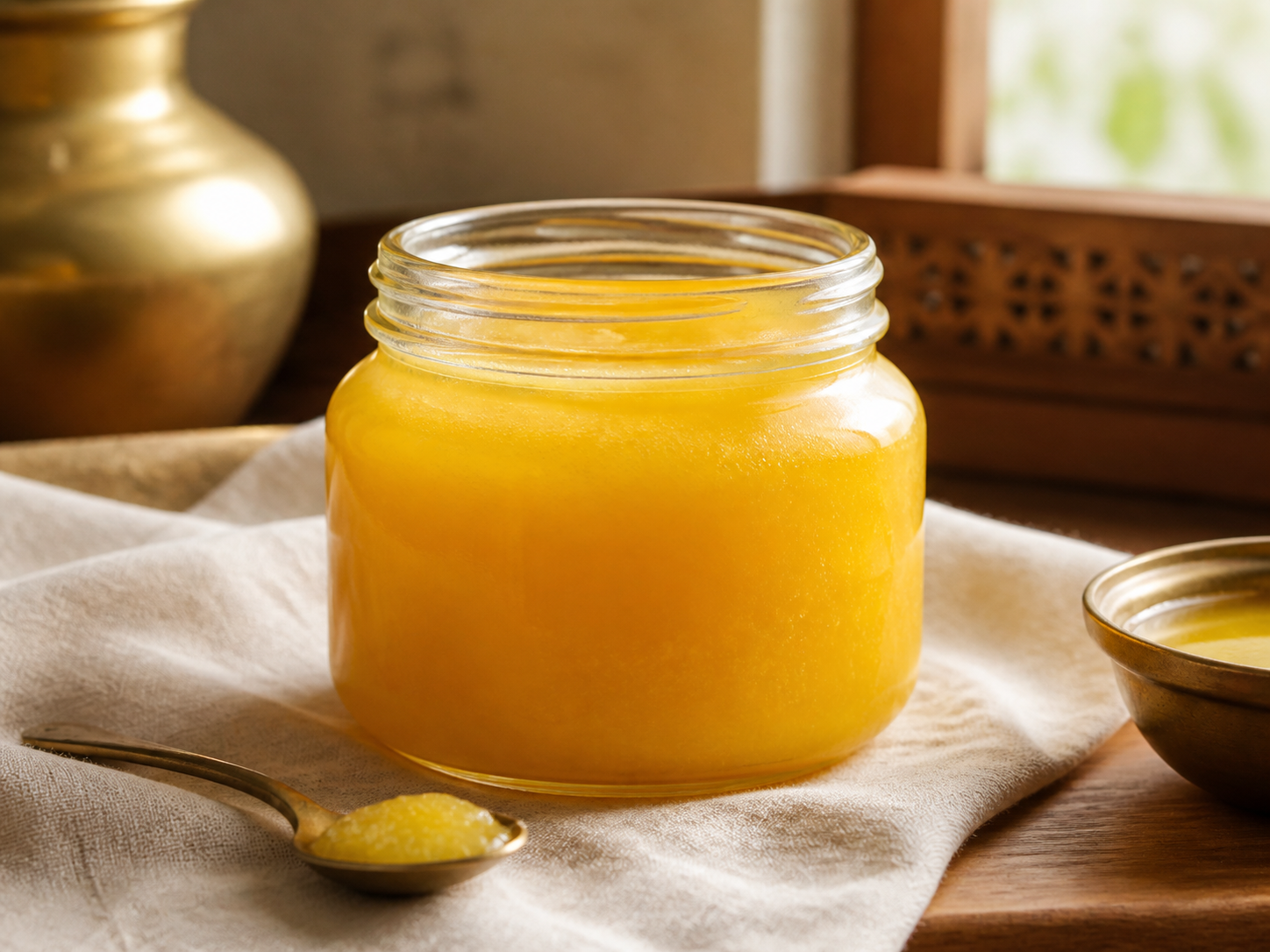 Pure desi ghee in a glass jar