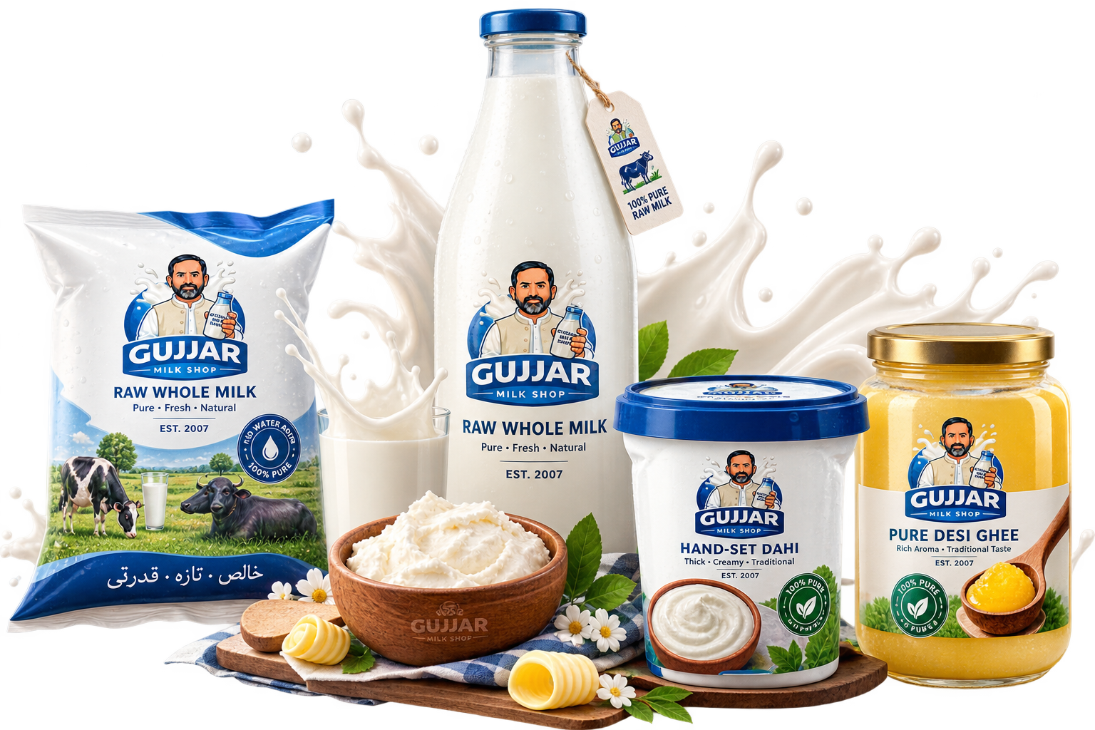 Gujjar Full Fat Milk, Hand-Set Dahi, and Pure Desi Ghee